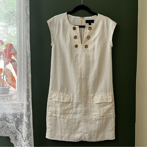 J. Crew Dresses & Skirts - J.Crew White 100% Linen Grommet Shift Dress – Size 2